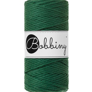 Bobbiny Pine Green Macrame Cord 3mm, 108 yards (100 meters) - Single twist macrame cord, certified recycled macrame cord