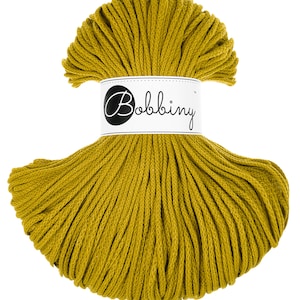 Cordon en coton jaune épicé Bobbiny 3 mm, 108 yards (100 mètres) - Cordon en coton tressé, cordon en coton recyclé certifié