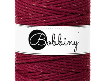 Bobbiny Golden Wine Red 3ply Macrame Rope 5mm, 108 yards (100 meters) - 3-strand macrame rope, certified recycled macrame rope