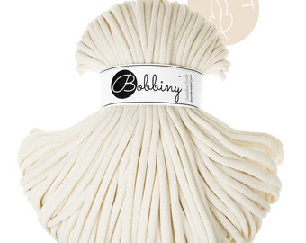 Bobbiny Natural Cotton Cord 8mm, jumbo soft, 108 yards (100 meters) - Braided cotton cord, certified recycled cotton cord