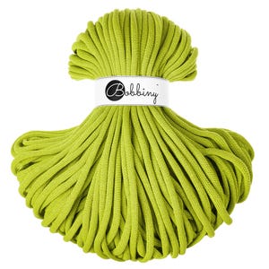 Dopamine Lime Bobbiny Jumbo Cotton Cord 9mm, 108 yards (100 meters) - Braided cotton cord, certified recycled cotton cord