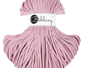 Bobbiny Dusty Rose Cotton Cord: 5mm Braided Recycled Cotton (108 yards)