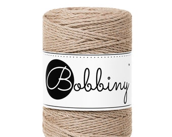 Bobbiny 3ply Golden Sand Baby Macrame cord 1.5mm, 108 yards (100 meters) - 3-strand macrame rope, certified recycled macrame rope