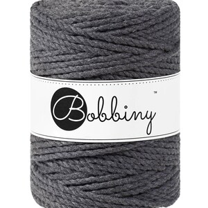 Bobbiny Charcoal corda di macrame 100m 3mm 3ply - attorcigliata corda di macrame