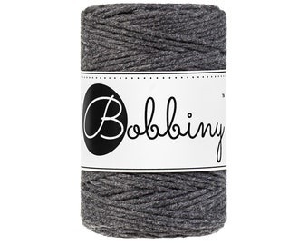 Bobbiny Charcoal 1,5 mm Baby Macrame-koord, 108 yards (100 meter) - Macrame-koord met enkele twist, gecertificeerd gerecycled macrame-koord