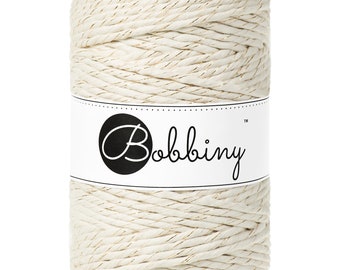 Bobbiny Golden Natural Premium Macrame cord 5mm, 108 yards (100 meters) - Single twist macrame cord, certified recycled macrame cord