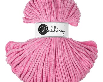 Bobbiny Bubblegum Pink Cotton Cord: 5mm Braided Recycled Cotton (108 yards)