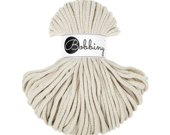 Bobbiny Cashmere Beige Cotton Cord: 5mm Braided Recycled Cotton (54 yards)