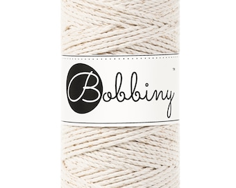 Bobbiny Golden Natural 3ply Macrame Rope 3mm, 108 yards (100 meters) - 3-strand macrame rope, certified recycled macrame rope