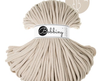 Bobbiny Beige Cotton Cord 8mm, jumbo soft, 108 yards (100 meters) - Braided cotton cord, certified recycled cotton cord