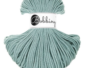 Bobbiny Duck Egg Blue Cotton Cord 3mm, 108 yards (100 meter) - Gevlochten katoenen koord, gecertificeerd gerecycled katoenen koord