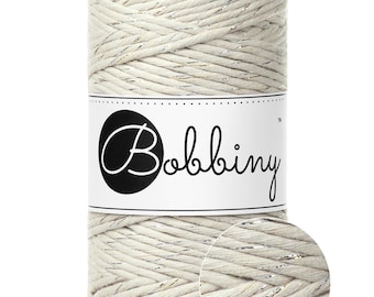 Bobbiny Shiny Cashmere Beige Cotton Cord 3mm, 108 yards (100 meters) - Braided cotton cord, certified recycled cotton cord