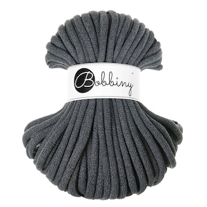 Bobbiny Charcoal Cotton Cord 9mm, 32,8 yards (30 meters) - Braided cotton cord, certified recycled cotton cord