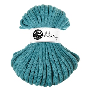 Bobbiny Teal Cotton Cord 9mm, 32,8 yards (30 meters) - Braided cotton cord, certified recycled cotton cord