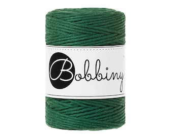 Bobbiny Pine Green 1.5mm Baby Macrame cord, 108 yards (100 meters) - Single twist macrame cord, certified recycled macrame cord