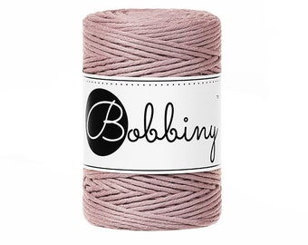 Bobbiny Mauve 1.5mm Baby Macrame cord, 108 yards (100 meters) - Single twist macrame cord, certified recycled macrame cord