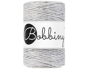 Bobbiny Light Grey 1.5mm Baby Macrame cord, 108 yards (100 meters) - Single twist macrame cord, certified recycled macrame cord