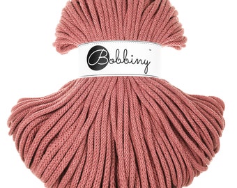 Bobbiny Peony Cotton Cord 5mm, 108 yards (100 meters) - Braided cotton cord, certified recycled cotton cord