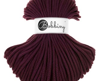 Bobbiny Burgundowy Sznurek pleciony 5mm, 100m - pleciony sznurek do makramy z certyfikowanej bawełny z recyklingu