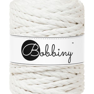 Bobbiny Off White 3ply Macrame Rope 9mm, 32 yards (30 meters) - 3-strand macrame rope, certified recycled macrame rope