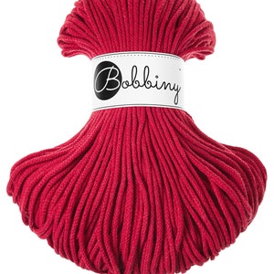 Bobbiny Classic Red Corda di Cottone 3mm, 100 meters - Corda di cottone intrecciata, certificato corda di cottone dal riciclo