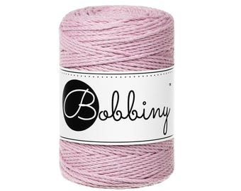 Bobbiny 3ply Dusty Rose Baby Macrame cord 1.5mm, 108 yards (100 meters) - 3-strand macrame rope, certified recycled macrame rope