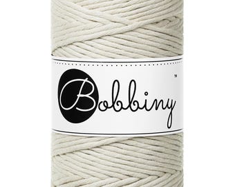 Bobbiny Cashmere Beige Macrame Cord: 3mm Single Twist Recycled Cotton