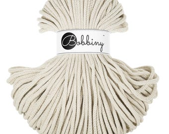 Bobbiny Cashmere Beige Cotton Cord: 5mm Braided Recycled Cotton (108 yards)