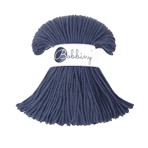 Bobbiny Jeans Cotton Cord 3 mm, 108 yards (100 mètres) - Cordon en coton tressé, cordon en coton recyclé certifié
