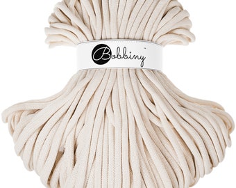 Bobbiny Natural Cotton Cord 9mm, 108 yards (100 meters) - Braided cotton cord, certified recycled cotton cord