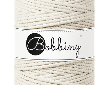 Bobbiny Natural  Sznurek domakramy 3ply 5mm, 100 m -potrójnie skręcany sznurek do makramy z certyfikowanej bawełny z recyklingu