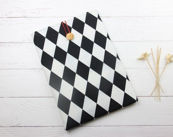 Premium Diamond Pattern Laptop Sleeve | Luxury Cotton Case in Black White | Chic Geometric Design for MacBook Pro 13-16 inch Minimalist Gift