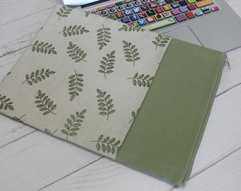 Eco-Friendly Laptop Case 14/15" | MacBook Pro Zipper Sleeve |Cotton Linen Floral Design| Multi-Size Zip Case HP Compatible Floral Laptop bag