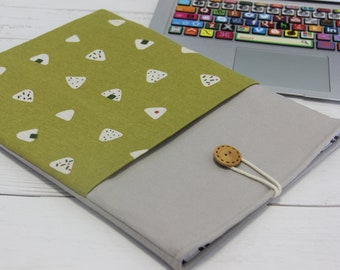 Avocado Green Print-Breathable Cotton Laptop Sleeve for MacBook Air M2-Cozy Protective Case for 13” 14” Laptops -Eco Friendly Washable Cover