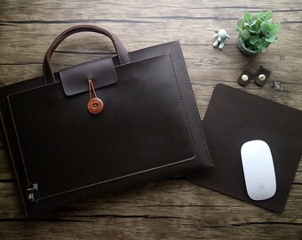 Personalized Leather Laptop Sleeve, Crazy Horse Leather Macbook Pro 15 / 13 Case, Macbook Air 13.3inch Sleeve Office bags 22-1