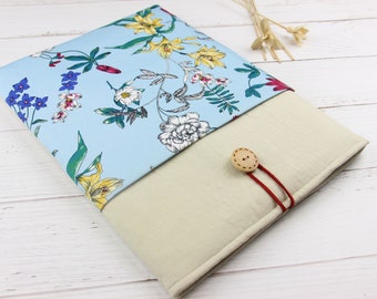 Botanical Blue Print Cotton Sleeve | for MacBook Air 13" M2 & 15" M4 | Protective Cover for 13 14 inch HP Dell Laptop | Eco-Friendly Gift