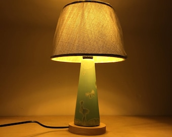 Table Lamp Hand Painted glazing Turquoise Ceramic and Gray Lamp Shades