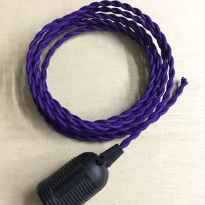 5M Braided Wire Woven Fabric Lamp Cable Cord Light Electric Flex E27 Lamp Holder purple