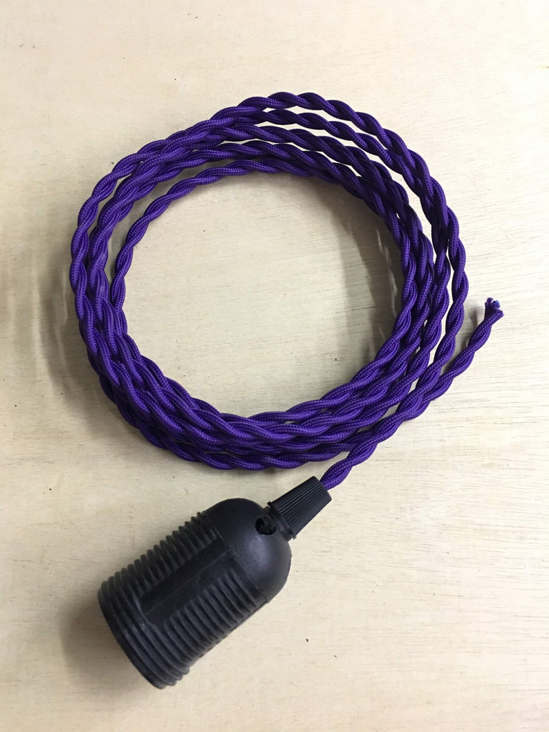 5M Braided Wire Woven Fabric Lamp Cable Cord Light Electric Flex E27 Lamp Holder purple