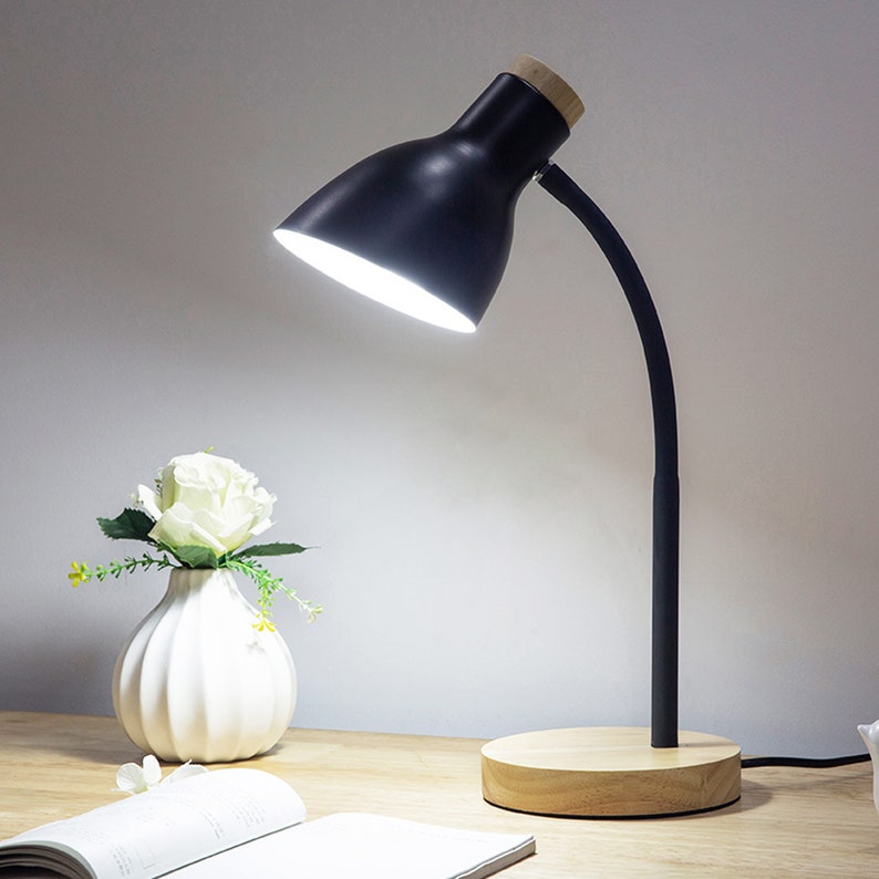 Oak table lamp / Table lamp / wooden Reading lamp / Black Etsy