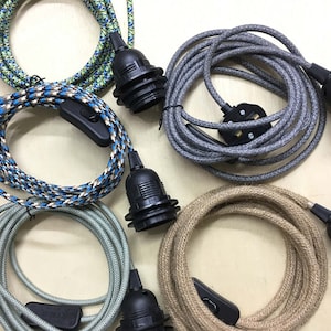 3M Electric Fabric Flex Cable UK Plug In Pendant Lamp Light Set E27 Bulb Holder switch
