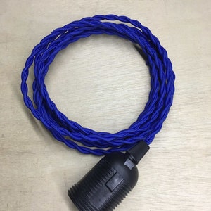 5M Braided Wire Woven Fabric Lamp Cable Cord Light Electric Flex E27 Lamp Holder blue