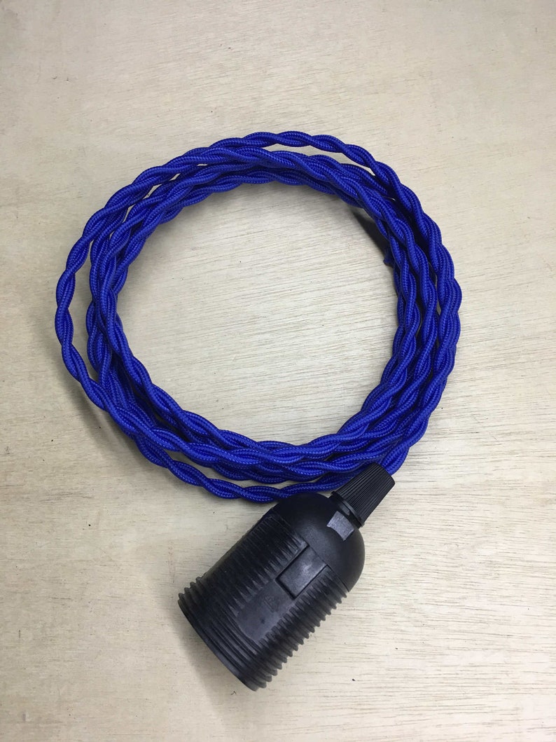 5M Braided Wire Woven Fabric Lamp Cable Cord Light Electric Flex E27 Lamp Holder blue