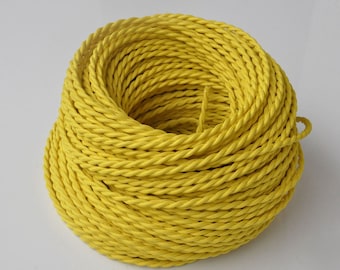 Yellow 3.28′ Twisted Electric Wire - DIY Cable Antique Vintage Edison Style Color Cloth Covered Braided