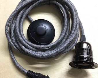 4,4 m schwarz weiß Stoff Flex Kabel EU Stecker In Anhänger Lampe Licht Halter E27 Stahl Fitting + Schalter