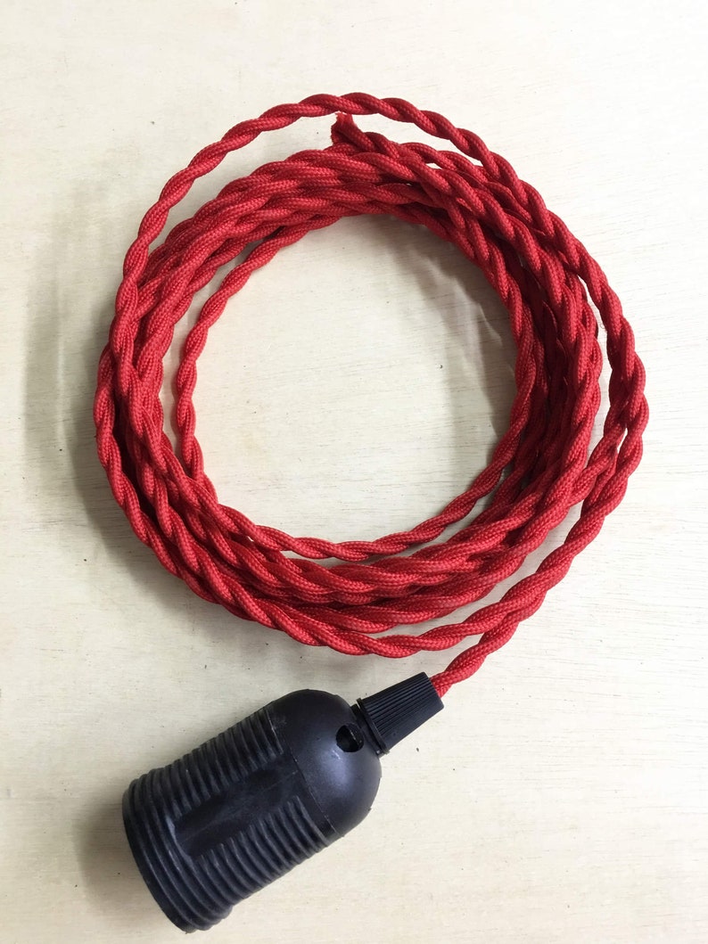 5M Braided Wire Woven Fabric Lamp Cable Cord Light Electric Flex E27 Lamp Holder red