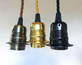 3M / 5M 3 Core Fabric Flex Kabel Plug In Pendelleuchte Licht Set E27 & Vintage Glühbirne