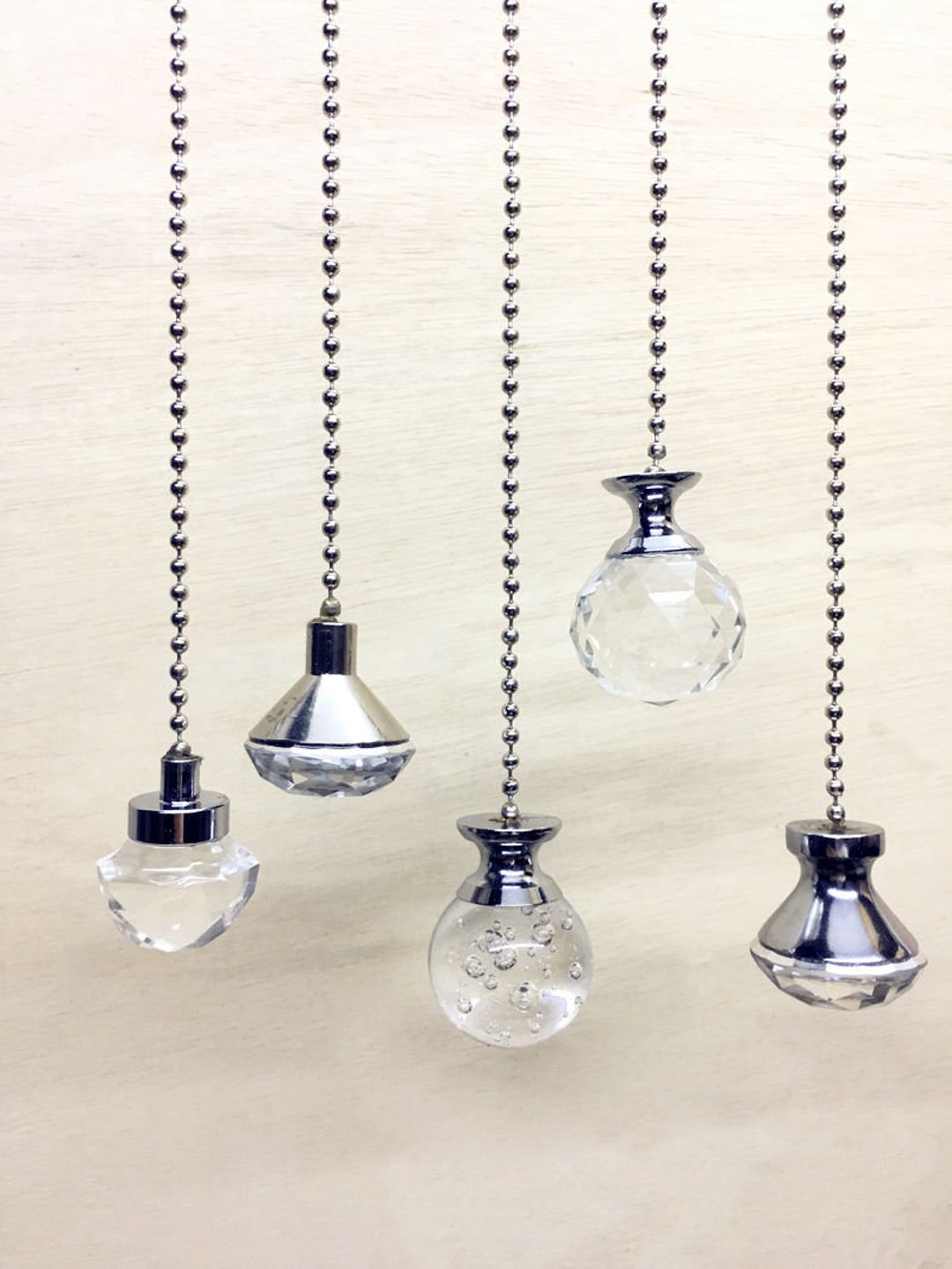 Light Pull Chain Cord Weight Clear Acrylic Crystal Chrome Choose 100cm