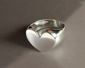 Heart Shaped Chunky Solid Sterling Silver Ring