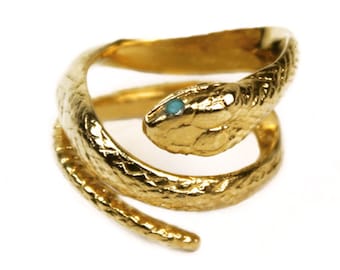 Handmade Realistic Snake Ring with Turquoise Stone Eyes